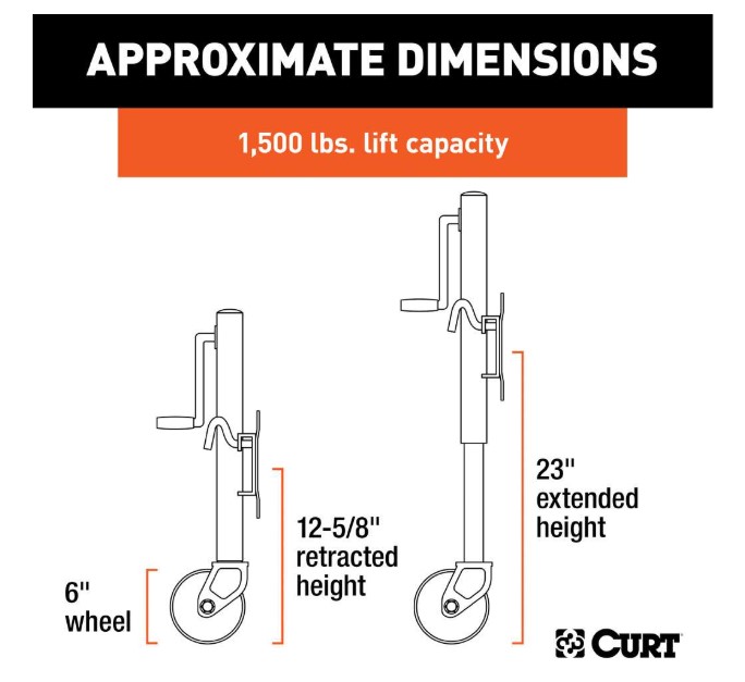 Curt Marine Swivel Jack, Twin Wheel, 1500#, 10" Lift (Alternative to F2 Jack)