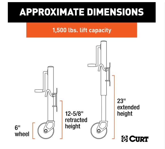 Curt Marine Swivel Jack, Twin Wheel, 1500#, 10" Lift, Boxed, (Alternative to F2 Jack)