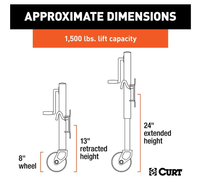 Curt Marine Swivel Jack, 8" Wheel, Side Wind, 1500#, 10" Lift (Boxed)