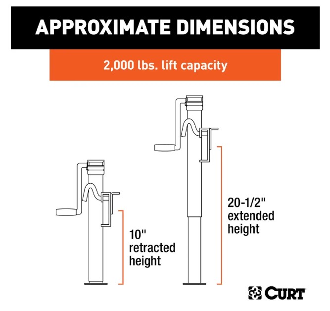 Curt Utility Swivel Jack, Bracket Mount, Side Wind, 2,000#, 10" Travel