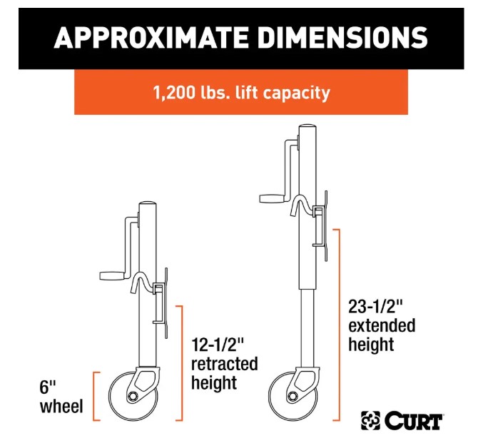 Curt Marine Swivel Jack, 6" Wheel, Side Wind, 1200#, 10" Lift (Boxed)