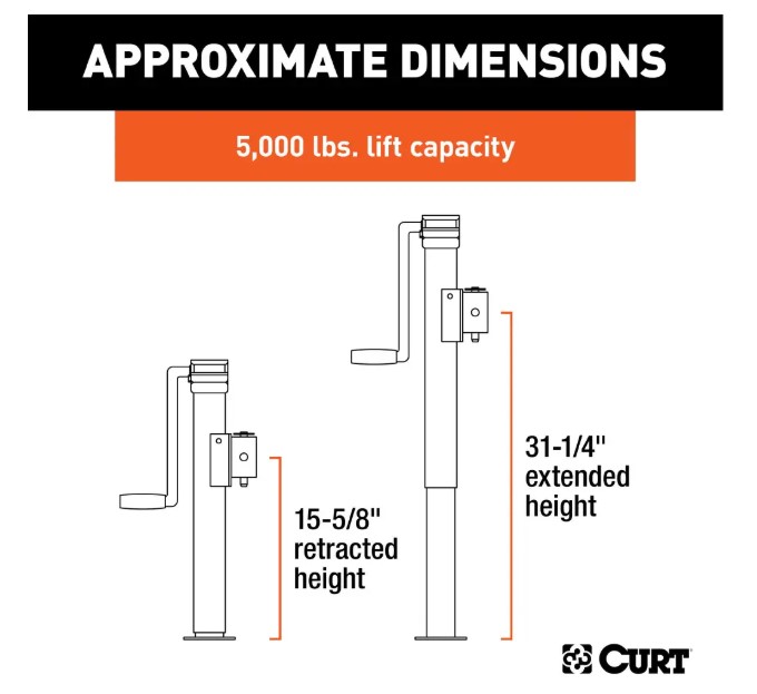 Curt Utility Swivel Jack, 5/8"-pin Pipe Mount, Side Wind, 3,000#, 10" Travel