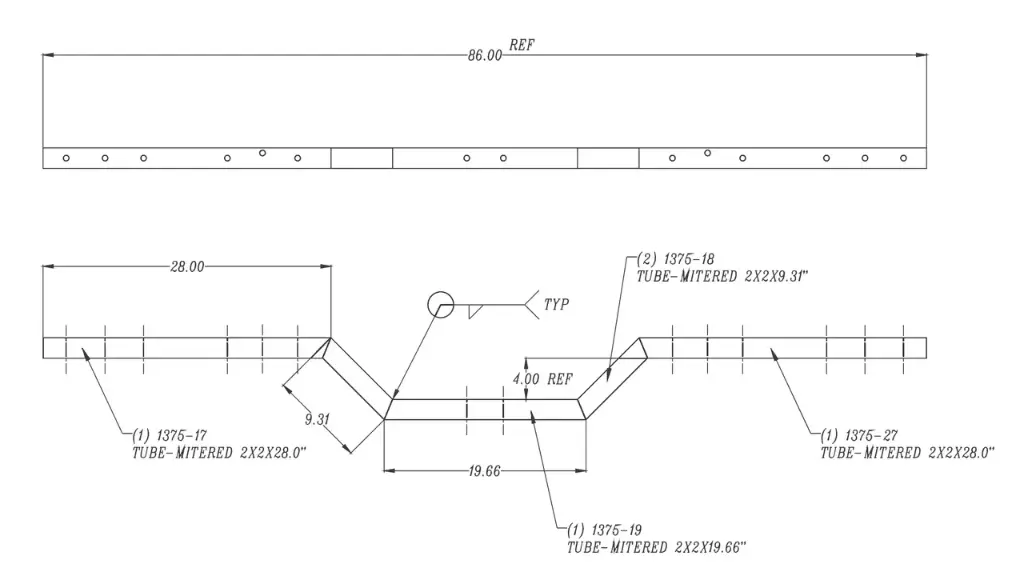 Crossbar Wldmt, Drp, 2X2X120X86", Diag Holes, Galv (Manitou)