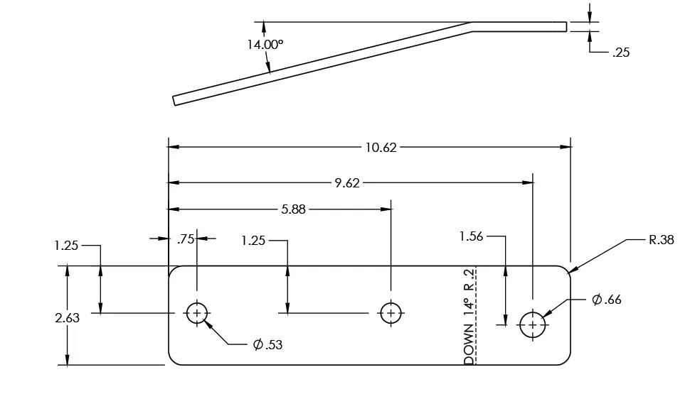 Bracket, RH Offset Tng Jnctn, 2.63X.25X10.62", 14.00°, Galv (4X3 Tng 5.25" I-Beam)