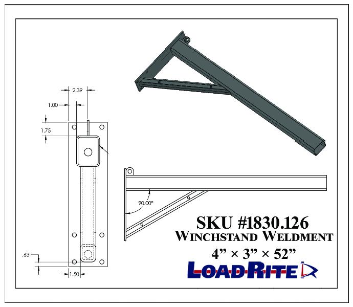 Winchstand Weldment – 4×3×52" 90° Angle From Base *Mounting Hardware, Support Brackets, Winch, Or Straps* Not Included