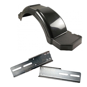 Trailer Fender, Material: Plastic, Color: Black, 43.2"L x 10.9" Bottom W - 8.6" Top W x 12.5"H, Fits: 14" Wheels, Brand: CE Smith Co, Sold as each (Includes Brackets)