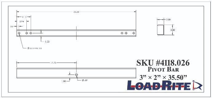 Boat Trailer Roller Pivot Bar 35.5"X3"X2" .105 Thk Loadrite# 4118.026