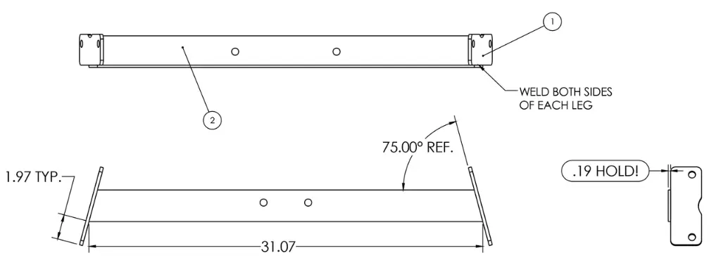 Angle Sprt Wldmt, 2.5X2.5X.188X31.02", 15°, Galv (5.25" I-Beam)