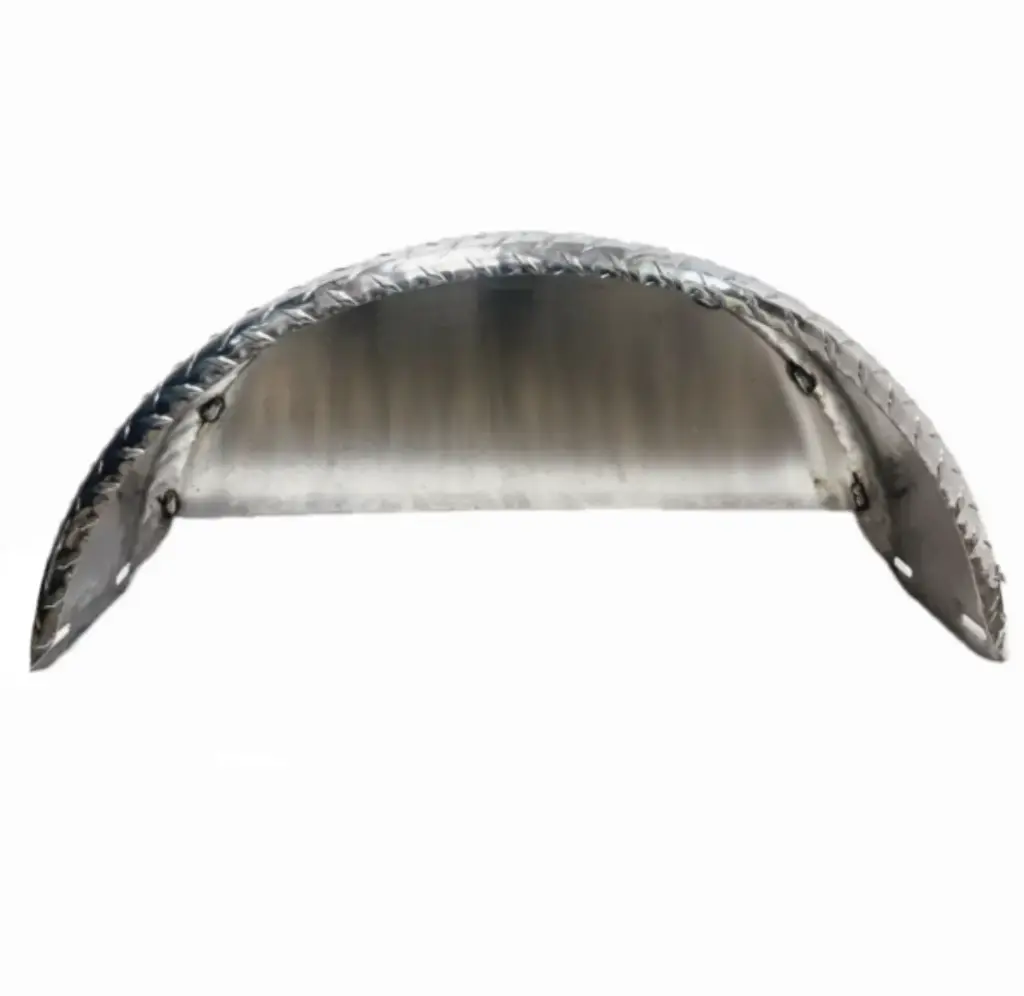 Trailer Fender, Material: Diamond Plate Aluminum With Skirt, 33.5"L x 9"W x 15"H, Thickness: .083", Fits: 14" & 15" Wheels, Brand: Load Rite, Sold as a pair