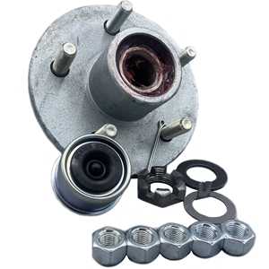 Trailer Hub Knott Brand, 1-1/16" X 1-1/16" Bearings, 5 X 4.5" Bolt Pattern, Galvanized, Includes Installation Components.