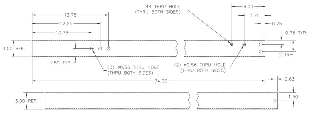 Tongue, 3X3X.095"X74", Clii, Galv