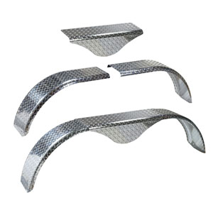 Tandem Trailer Fender, With Teardrop, 60" - 72" Adjustable Length, 9" Width, 16" Height, Aluminum Diamond Plate