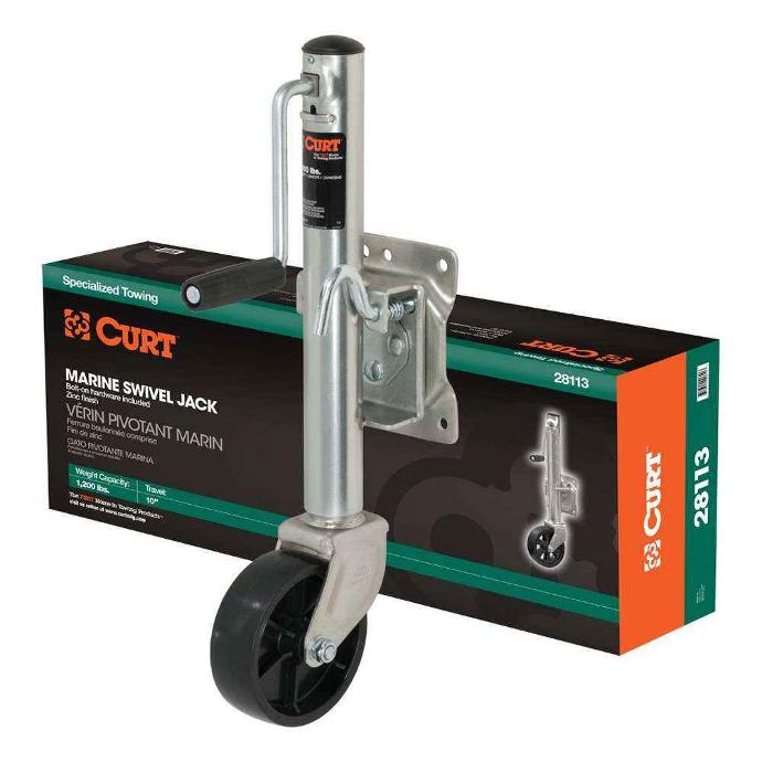 Curt Marine Swivel Jack, 6" Wheel, Side Wind, 1200#, 10" Lift (Boxed)