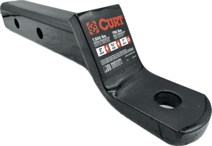 Curt Ball Mount, 2" Square, Hollow, 2" Drop/3/4" Rise, Dual Length (7-1/2" or 10-1/2")