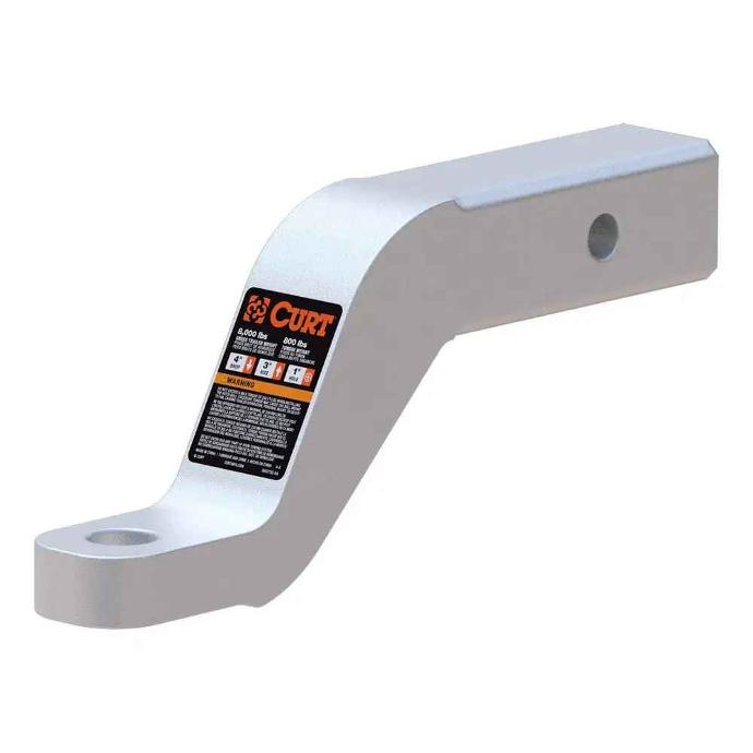 Curt Ball Mount, 2" Square, Solid Aluminum, 4" Drop/3" Rise, 8-1/2" Long