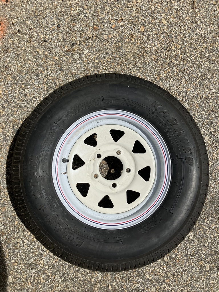 *SPECIAL - See Description* Karrier KR03 St185/80 13", LR:D/8-Ply, 5-Lug White Painted Spoke Radial Trailer Tire & Wheel *Bead Balanced*