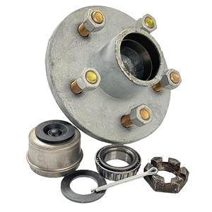 Trailer Hub Knott Brand, 1-3/8" X 1-3/8" Bearings, 5 X 4.5" Bolt Pattern, Galvanized, Includes Installation Components. 2100 Lb/Ea Hub Rating