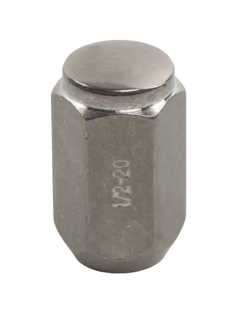 Lug Nut, Threads: 1/2"-20, Cone: 60 Degrees, Overall Length: 1.4", Finish: Stainless Steel, Style: Closed, Socket Size: 3/4", Brand: DeeMaxx