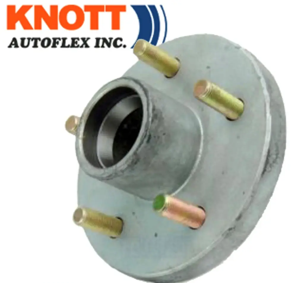Trailer Hub, 1-3/8" X 1-1/16" Bearings, 5 X 4.5" Bolt Pattern, Hot Dipped Galvanized, 1875Lb. Hub Rating, Knott Brand. The hubs include greased bearings with seal installed. These idler hubs were removed from a new trailer in order to install brakes. Installation hardware, lug nuts,  and dust cap NOT included!
