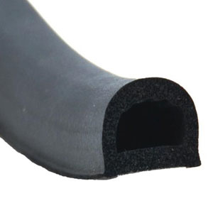 D-Shape Foam Seal, 3/4"w x 1/2"h x 50' w/Tape - Black